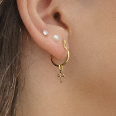 Gold Dangle Cross Hoop Earrings
